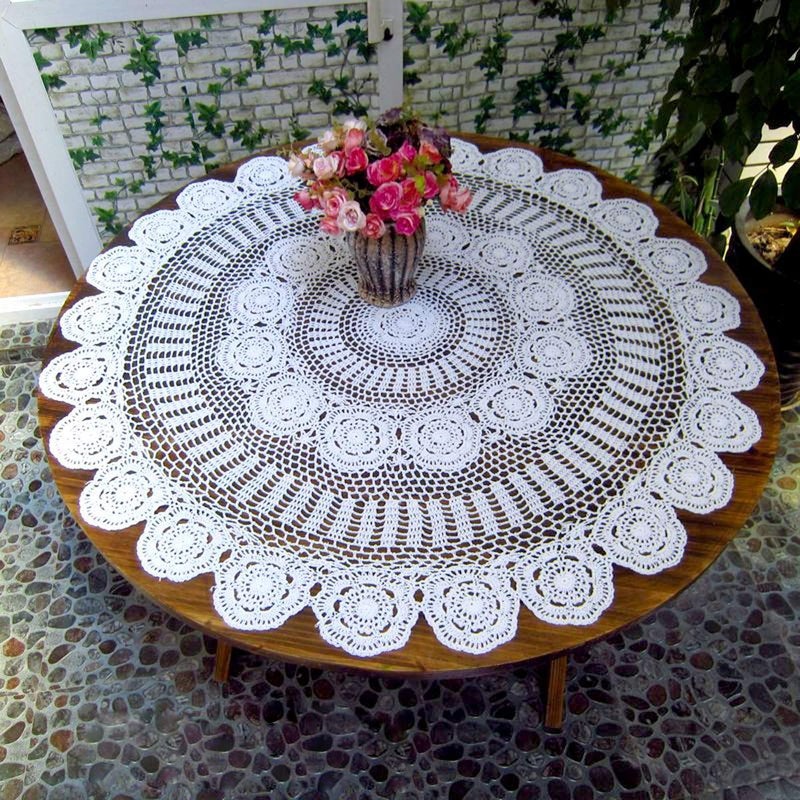 Damanni White Cotton Handmade Crochet Lace Tablecloth Doilies Table Overlay,Round,35 Inch - Image 1